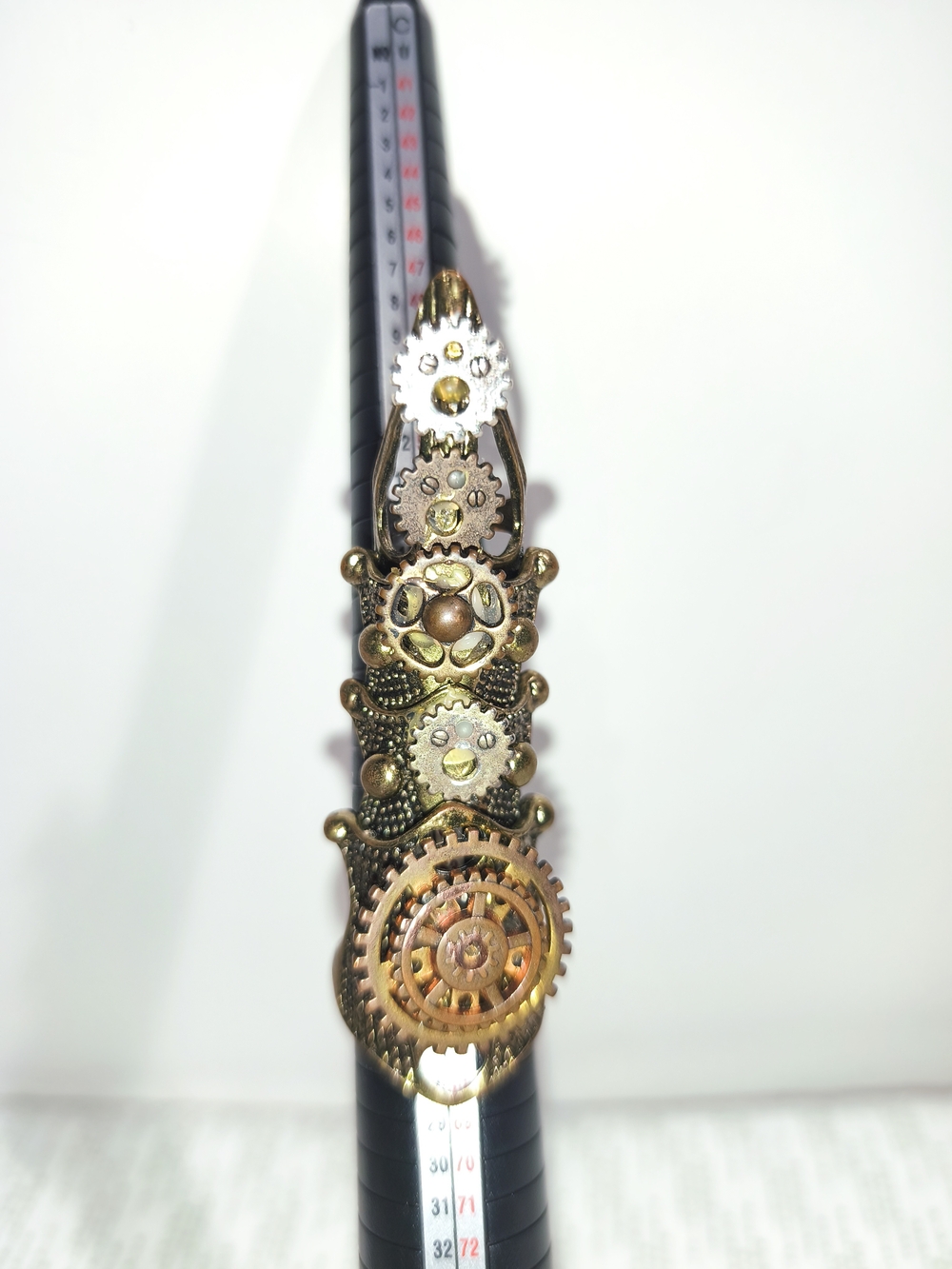 Vintage Time Machine full finger articulated ring, gothic -